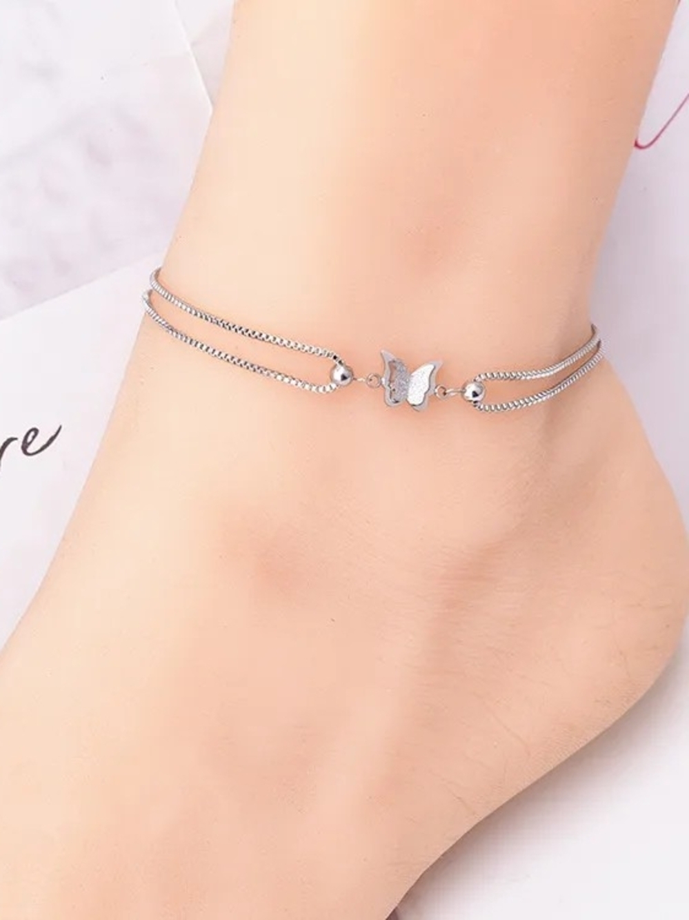 The Catalina Anklet Double Layer Butterfly Anklet - Waterproof Silver Ankle